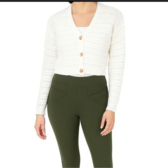 Hollister White Knit Button Front Long Sleeve Cropped Cardigan Sweater - Size XS - Picture 1 of 16